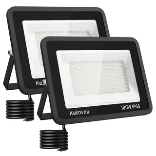 kelinvmi 100W LED Strahler Außen, 10000lm LED Flutlicht Außenleuchte, 4200K Warmweiß IP66 Wasserdicht Außenbeleuchtung für Garten, Garage, Haus, Hof, 50cm Drähte ohne Stecker, 2-Packung.