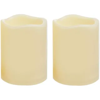 2 Stück 7,6 x 10 cm Wasserdichte batteriebetriebene flammenlose LED-Säulenkerzen im Freien mit Timer flackern Plastikharz Elektrisches dekoratives Licht für Laterne Patio Garten Home Party Dekor