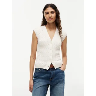 Strickweste TOMMY HILFIGER "MID GG CABLE VEST CARDI", Damen, Gr. XL (46), ivory petal, Strick, Obermaterial: 100% Baumwolle, unifarben, regular fit normal, V-Ausschnitt, Westen Strickweste, Baumwolle, mit Zopfstrickmuster