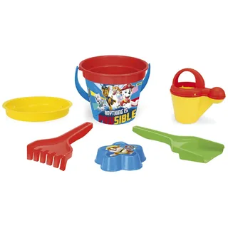 Wader 81137 - Eimergarnitur Paw Patrol mit Eimer, Sieb, Wasserkanne, Schaufel, Rechen und Sandform, 6-teilig, ideal als Geschenk für kreatives Spielen