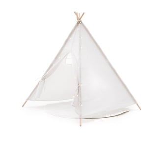 ROBINCOOL Tipi Kindertipi Montesori Koda, 120 x 120 x 150 cm, für Innen- und Außenbereich, aus gebrochenem weißem Stoff, mit 3 m LED-Streifen und Teppich im Lieferumfang enthalten