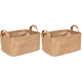 WENKO Aufbewahrungskorb Mod. Juna M, dekorativer Korb zur übersichtlichen Aufbewahrung von Accessoires wie z. B. Kleidung mit zwei praktischen Griffen, Außenmaterial 100% Jute, 24 x 17 x 17 cm, Braun