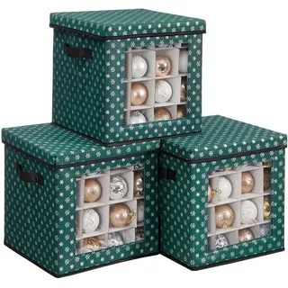 SONGMICS Aufbewahrungsboxen für Weihnachtsdekoration, Truhe für Weihnachtskugeln, 64 Fächer, modulare Trennwände, 30,5 x 30,5 x 30,5 cm, Grün, RFB029G01