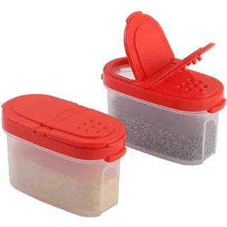 SIGNORA WARE Gewürzdosen mit Deckel, nachfüllbar, leer, luftdicht, Gewürzbehälter, 2-in-1, Ausgießer, Deckel, transparenter Kunststoff, Gewürz-/Gewürz-Organizer, Küche/Reisen, 2 Stück