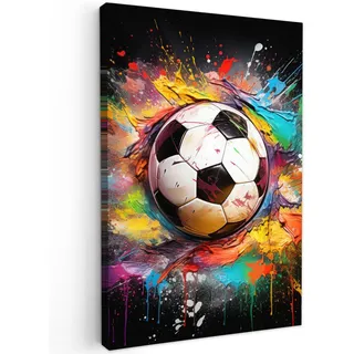MuchoWow Leinwandbild Fußball - Farbe - Farben - Schwarz - Weiß Deko XXL 80x120 cm , Textil , Kiefer , Abstrakt , Rechteckig , 80x120 cm , FSC 100% , gerahmt , Bilder & Rahmen, Bilder, Leinwandbilder