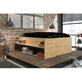 Parisot Stauraumbett "Travel" Bett 140 x 200 cm mit Lattenrost und viel Stauraum - Naturbelassen, Schwarz