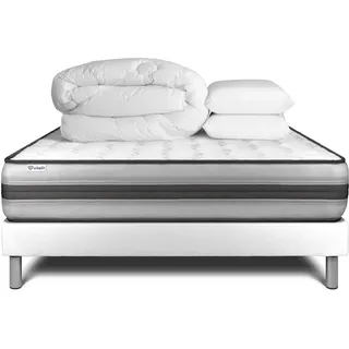 Komplettpaket Bett - Matratze 180x200 cm + Boxspringbett mit Lattenrost (im Set) + 2 Kopfkissen + Bettdecke - Vitalpower Recover