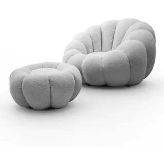 lookway DrehSessel Fluffy Textil 95 x 60 x 95 cm Grau mit Fußstütze