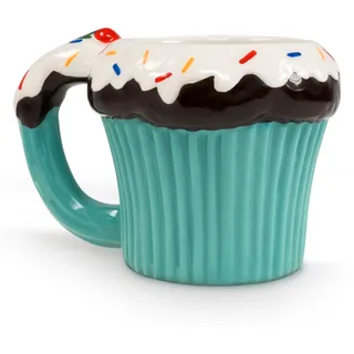 FLUFFY DREAMS Große MUFFIN CUPCAKE 3D Kaffeetasse & Tee-Becher aus Keramik lustige Tasse handbemalt Cute Coffee Mug für Muffin Fan Geschenk für Geburtstag Einschulung Weihnachten Valentinstag ca 340ml