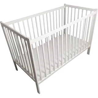 Kinderbett Babybett - BELLO basic – Ökologisch und aus Massivholz 3 fach höhenverstellbar inkl. Matratze mit drei herausnehmbaren Latten 60 x 120 cm Weiß - Weiß