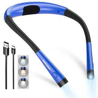 Glocusent Leselampe Hals, Leselampe Buch mit 3 Farben & 6 Helliggkeitsstufen, Nackenlampe Wiederaufladbar 80 Stunden Dauer, Biegbare Arme, Leselicht für Lesen Stricken Camping Reparieren