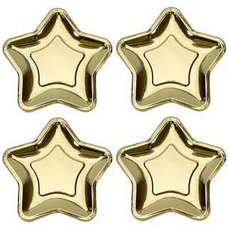 JIHUOO 20 Stück Stern-Pappteller Party Servierteller Event Essen Pappteller Abendessen Kuchen Teller Vorspeise Dessertteller Hochzeit Picknick Teller Golden