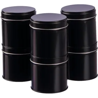 6er Pack Gewürzdosen schwarz stapelbar mit extra Aromadeckel inkl. 6 Etiketten + 2 Streueinsätze | Höhe: je ca. 6,5 cm, Ø je ca. 6,6 cm | BPA-frei und lebensmittelecht