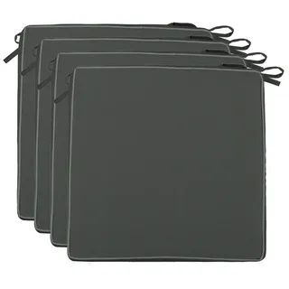 Brandsseller 4er Set Sitzkissen 40x40x4 cm – Wasser- & schmutzabweisende Stuhlkissen mit Bindebändern & Paspel – Für Innen & Außen – Garten, Terrasse, Küche – Anthrazit