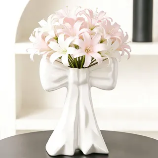 Disoza Schillerndes Schleife Weiß Vasen Tischdeko Keramik Modern Vase Vintage Vase für Pampasgras Blumen Trockenblumen Blumenvase Vasen für Hochzeit Porzelan Tulpenvase Küche Wohnzimmer
