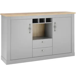 Mid.you Sideboard , Eichefarben, Hellgrau , Metall , 4 Fächer , 2 Schubladen , 166x100x44 cm , stehend , Kleinmöbel, Kommoden, Sideboards