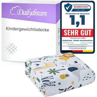 Dailydream Gewichtsdecke Kinder – Baumwolle – Safari – 135x200 cm – 3,2 kg - Beruihigende Wirkung - Besser Einschlafen  -  Standard 100, doppelt genäht für erhöhte Haltbarkeit, perfekte Gewichtsverteilung durch kleine Fächer, Temperaturstabil, hypoallergene Glasperlen, speziell entwickelte Schlaufen zur Befestigung des Bezugs, natürlicher und atmungsaktiver Baumwollbezug