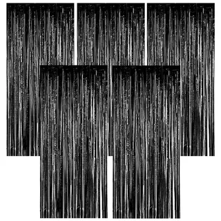 Torytoe Lametta Vorhang Schwarz, 5 Stück Metallische Glitzervorhang Geburtstag 1x2M Folie Vorhänge Glitzer Tinsel Curtains Folienfransen Vorhang für Geburtstage Festivals Hochzeit Party Bühnendekor