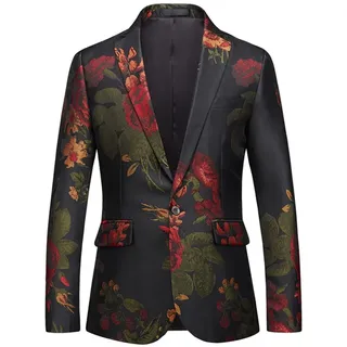 LAKKOA Sakko Herren, Herren Prom Anzugjacken Trendige Blume Blazer Anzugjacke Schwarz Lässige Slim Fit One Button Anzüge Mantel Floral Freizeitjacke Party Dinner Jacket S-4Xl, 4XL