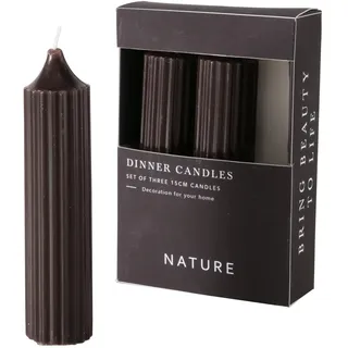 Boltze Stabkerze Riffly (3-tlg., schwarz, 15 cm, aus Wachs, modernes Design, geriffelte Oberfläche, Stabkerze, Kerze, schwarze Kerze, Deko) 2053022