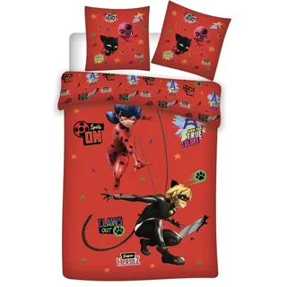 Miraculous Ladybug Bettwäsche-Set 140x200 cm – Bettbezug und Kissenbezug aus Microfaser - Rot, Schwarz
