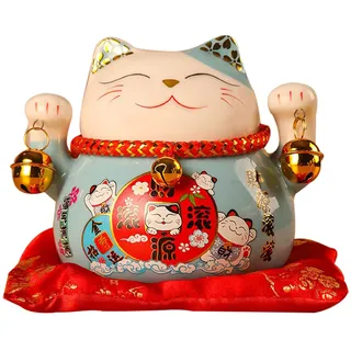 Zerodis Lucky Cat Spardose 11,4 cm Katze Sammlerfigur Exquisite Niedliche Glücksbringer Glückskatze Fengshui Katze Spartopf Schreibtischdekoration Geschäftsgeschenk (Blau)