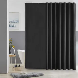 Furlinic Duschvorhang Überlänge Badvorhang Anti-schimmel für Dusche und Badewanne Textile Vorhänge aus Stoff Antibakteriell Wasserdicht Schwarz Extra Breit 275x180cm mit 18 Duschringen.