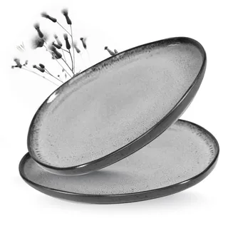 Moritz & Moritz ORGANIC Servierteller Set - 2x Große Teller aus hochwertigem Steinzeug, Modern & Zeitlos, Mikrowellen- & Spülmaschinengeeignet - Perfekt für Salate, Grillfleisch, Snacks & mehr