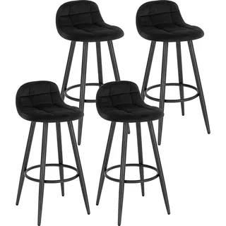 WOLTU 4er Set Barhocker, Barstuhl, gepolsterter Küchenhocker, mit Samtbezug, Rückenlehne und Fußstütze, Design Hocker, Tresenhocker, Thekenhocker, Sitzhöhe 70 cm, Schwarz - Schwarz