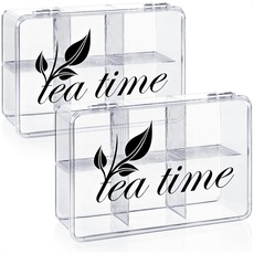 com-four® 2X Aufbewahrungsbox für Tee und Teebeutel - Teebox aus transparentem Kunststoff mit 6 Fächern - Teekiste zur Teeaufbewahrung (02 Stück - Teatime)