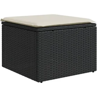 vidaXL Gartenhocker Mit Kissen Schwarz 55/55/37 Cm Poly Rattan , Kunststoff , 55x37x55 cm , Gartenmöbel, Gartensessel, Gartenhocker