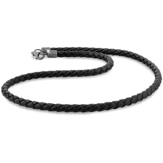 KUZZOI Halskette Herren Geflochten Schwarz 925 Silber 55cm