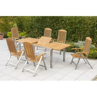 Gardenson Gartentischgruppe , Silberfarben, Akaziefarben , Holz, Metall , Akazie , Hartholz , Füllung: Schaumstoff , rechteckig , Fsc , Stühle klappbar, Rückenlehne mehrfach verstellbar , Gartenmöbel, Gartengarnituren, Gartenmöbel-Sets