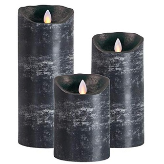 3er SET! Sompex Flame LED Echtwachs Kerze / Kerzen FERNBEDIENBAR V14 Anthrazit (Schwarz Grau) 8 x 12,5cm - 8 x 18cm - 8 x 23cm (3er Set)