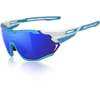 ICECUBE VENTURA Hochleistungs-Sonnenbrille: Anti-Beschlag-PC-Gläser, belüfteter TR90-Rahmen, 100% UV-Schutz, ideal für Sport und Radfahren (White-BL/Blue)