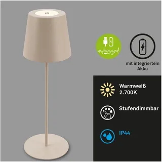 Briloner - LED Tischlampe kabellos mit Touch, dimmbar in Stufen, höhenverstellbar, Nachttischlampe, Leselampe, LED lampe, Campinglampe, Tischleuchte, Akku Lampe, Outdoor Lampe, 36x10,5 cm, Beige