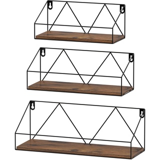 PETAFLOP Wandregale aus Holz und Metall, 3er Set, rustikale Schweberegal mit originellem Schweberegal für Küche, Bad, Büro, Wohnzimmer, Aufbewahrung und Organisation