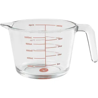 Tala Messbecher Glas 1 Liter aus Borosilikatglas mit ML und Ounce Skala Messkanne mit Ausgießer und Griff für Kochen und Backen