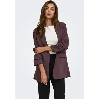 Longblazer ONLY "ONLKALINA 3/4 OPEN BLAZER CC TLR", Damen, Gr. 34, braun (fudge), Web, Obermaterial: 97% Polyester, 3% Elasthan, unifarben, loose fit hüftbedeckend, V-Ausschnitt, Blazer Longblazer, Materialmix, loose fit