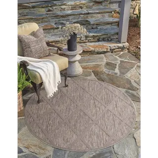 Carpet City "In-& Outdoorteppich Santorini 457, 3D-Effekt, Raute-Look", rund 5 mm Höhe Wetterfest & UV-beständig für Terrasse, Balkon, Küche, Flur,