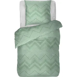 Bettwäsche 2-tlg ( ZickZack Mint ) Bettbezug 135x200cm + Kissenbezug 80x80cm Bettdecken Set mit Reißverschluss, 100% Baumwolle - Türkis