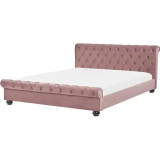Beliani Polsterbett Rosa 180 x 200 cm Samtstoff Mit Lattenrost Hohe Kopfteil Geschwungene Fußteil Elegant Klassisch Chesterfield - Rosa, Schwarz
