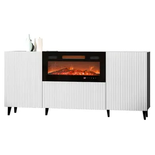 Mirjan24 Kommode Pafos 180 mit Kamin, Stilvoll Schlafzimmer Kollektion, Highboard, Modern Sideboard (Farbe: Weiß / Schwarz Füße, mit Kamin Schwarz) - Weiß, Schwarz