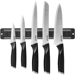 hecef Messerset mit Messerhalter Magnetisch, 5 tlg Scharfe Küchenmesser Set mit 33 cm Messer Magnetleiste für die Wand, Edelstahl Kochmesser Set zum Schneiden von Fleisch und Gemüse, Schwarz