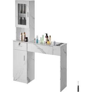 Vevor Salonstation, Wandmontage, Friseursalonstation für Friseure, Beauty-Spa-Möbelset, 1 Lagerschrank, 3 Fächer und 2 Schubladen (eine abschließbar), weiß, 102,8 x 30 x 170 cm