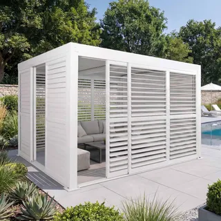 Mendler Alu Pergola HWC-L46 3 x 3 m inkl. 6 Seitenteile Weiß