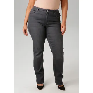Straight-Jeans ANISTON PLUS, Damen, Gr. 46, N-Gr, grau (grau used), Denim/Jeans, Obermaterial: 81% Baumwolle, 17% Polyester, 2% Elasthan, leichte Abriebeffekte, unifarben, figurumspielend lang, Jeans Straight-Jeans, mit leichtem Used-Effekt