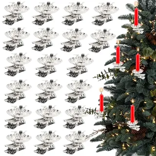 20 Stück Baumkerzenhalter Clip Silber Kerzenhalter Weihnachtsbaum Kerzeneinsätze Deko Mini Kerzenständer für Baumkerzen, Geburtstagskerzen, Tafelkerzen, Teelichter