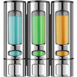 Unyqoos® Moderner Seifenspender zur Wandmontage ohne Bohren, 400 ml, transparent mit silbernem Akzent – für Dusche & Küche