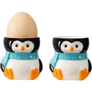 WW STYLE Eierbecher im 2er-Set, Hochwertige Keramik, Design Süßer Pinguin, Porzellan, Eierhalter Geschirr Dekoration Geschenk Weihnachten Geburtstag Familie Freunde Kinder